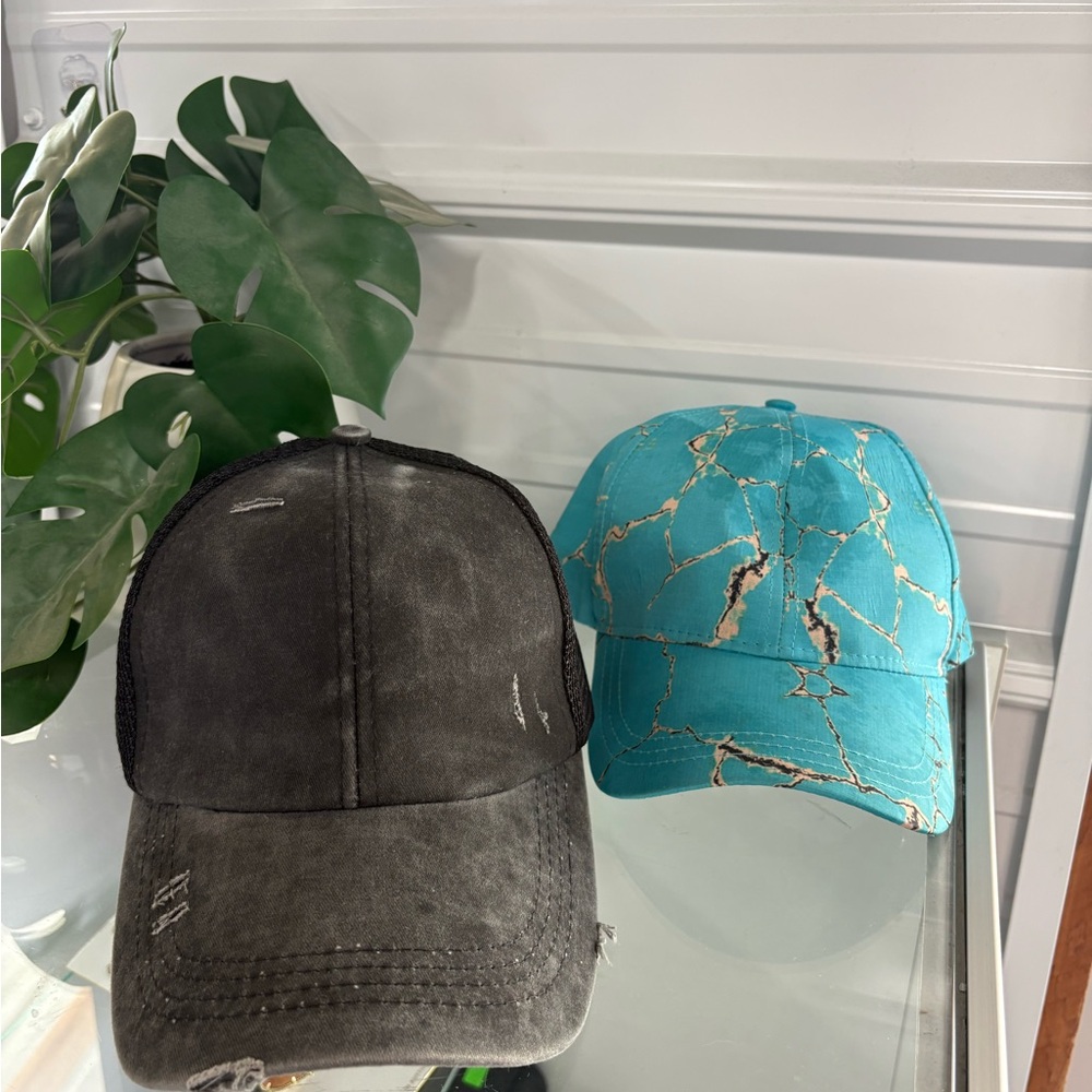 Black and Blue Distressed Caps